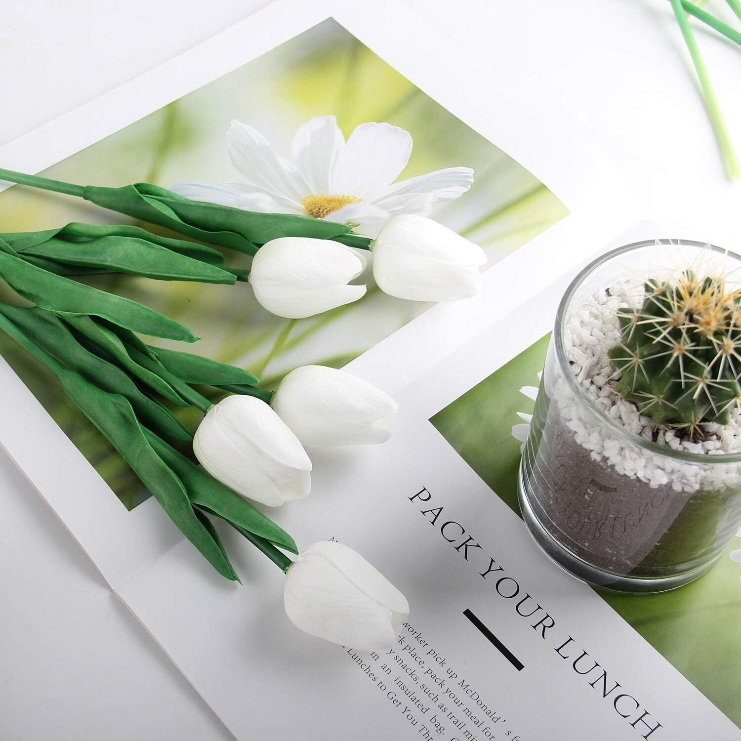 30 Pcs Artificial Tulips Flowers Fake Tulip Stems for Wedding Bouquet Party
