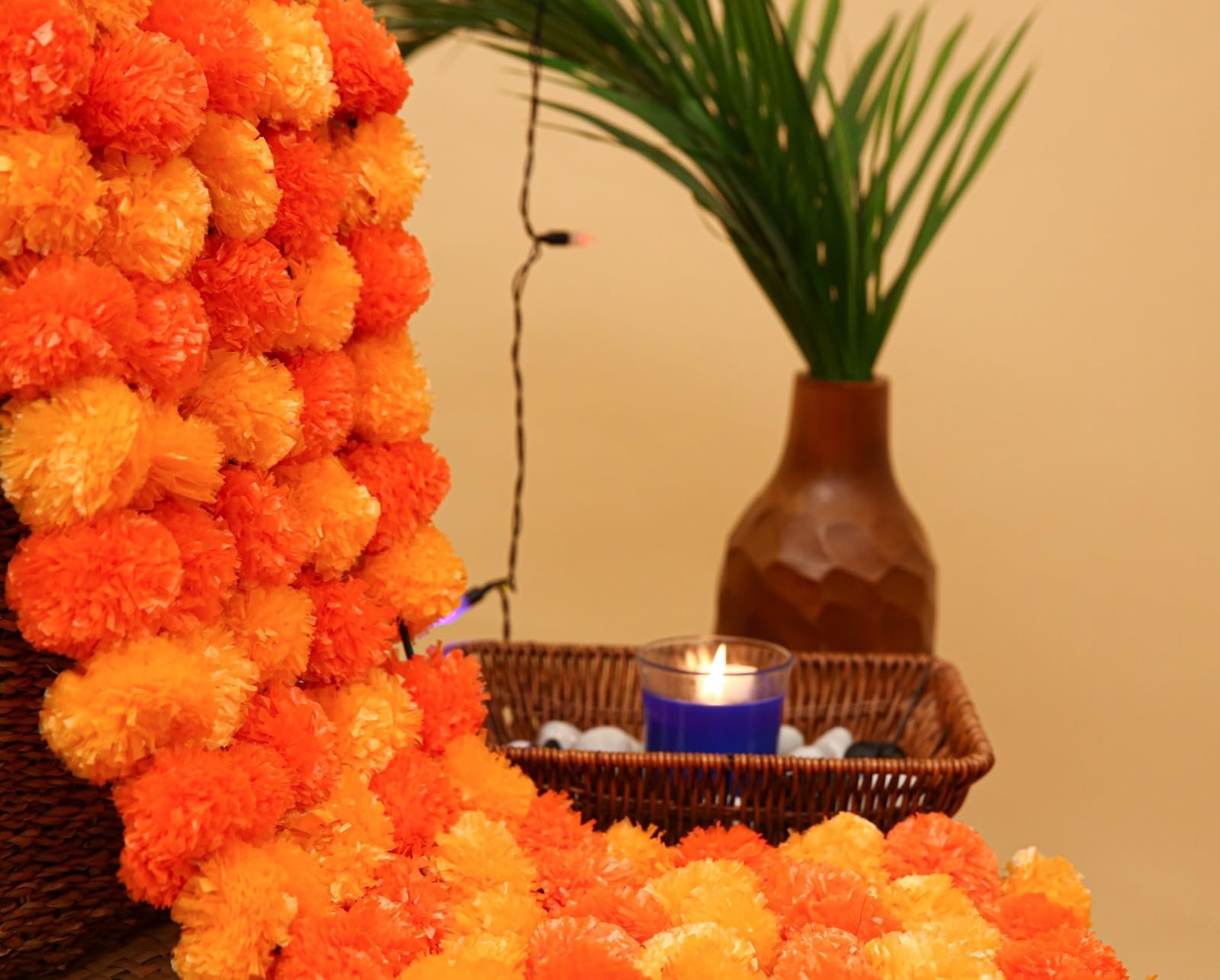 5Pc Marigold Garlands 4.5Ft Artificial Marigold Flower Strands Diwali Decorat…
