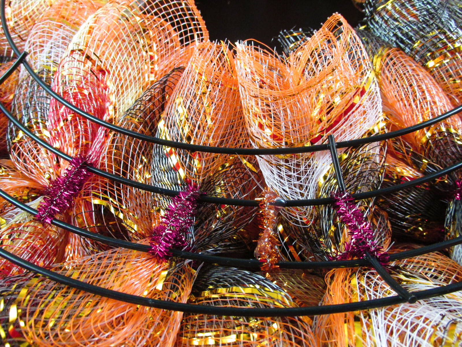 Woodland Cruffle Deco Mesh Halloween Candy Corn Ribbon Wreath