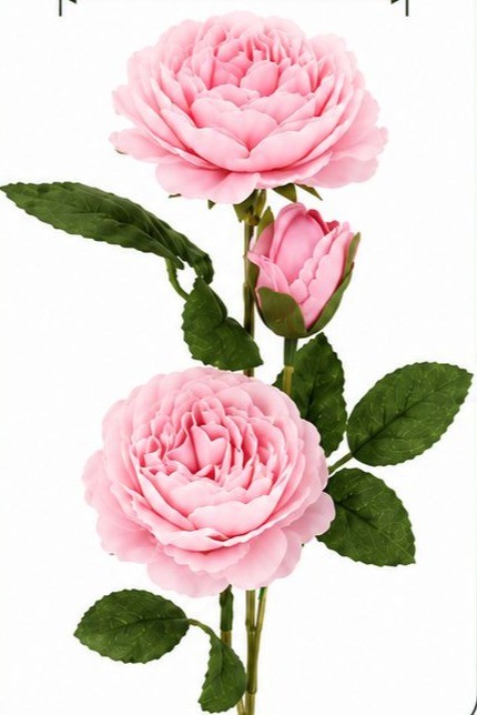 Light Pink Garden Rose Stem Set of 3 Faux Roses Real Touch Open Bloom Floral…
