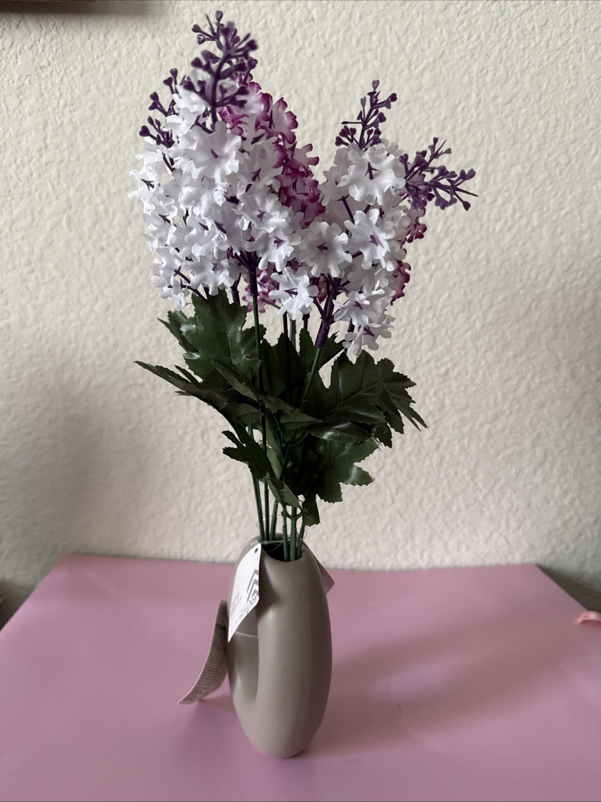 Daiso Flower Vase with Artificial Stock Flowers Purple White Floral Decor New