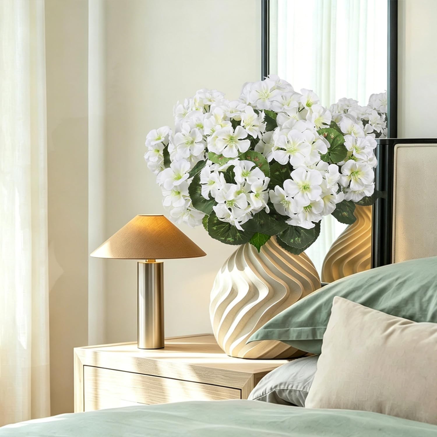 Artificial Flowers for Outdoors, 6 Bundles Realistic Fake Silk White Geranium…