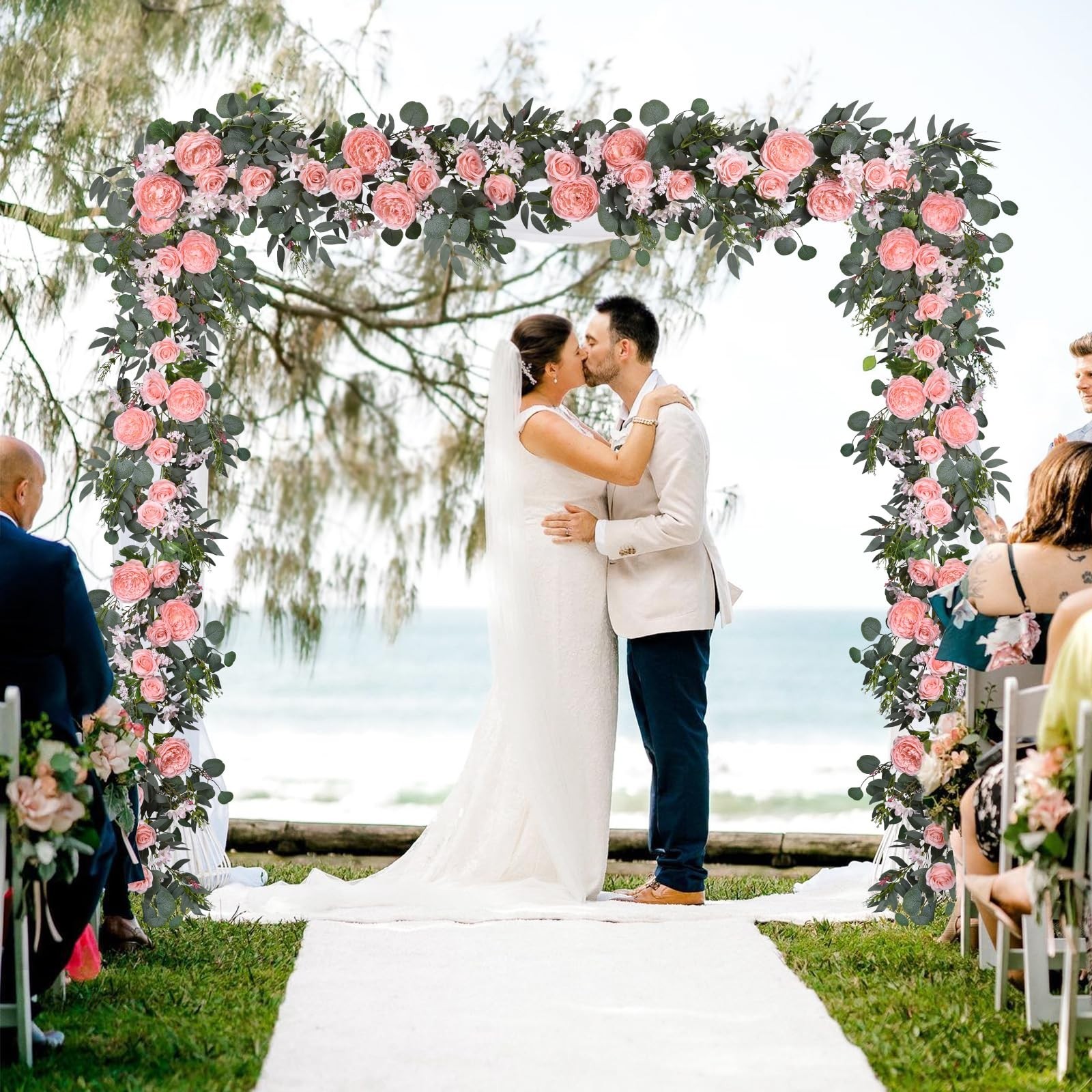 2Pcs 6ft Artificial Peony Flower Garland with Eucalyptus – Wedding Party Decor
