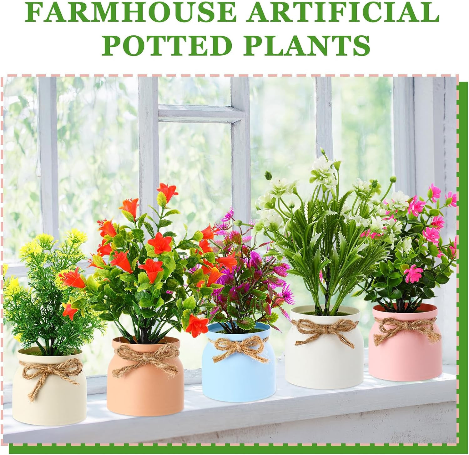 Large Summer Faux Flower Centerpieces in Macaron Pots – 8 Pcs Decor