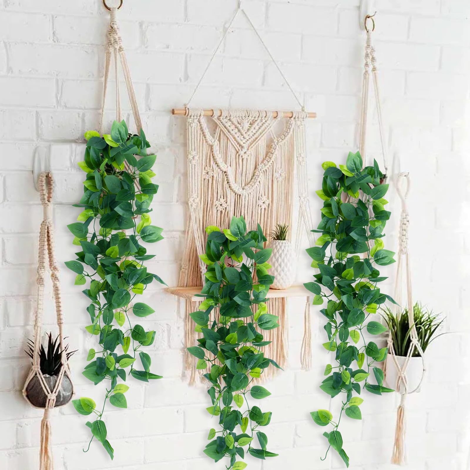 Beksodi 2pcs Artificial Hanging Plants, 3.6FT Fake Hanging Plants, Faux Potho…
