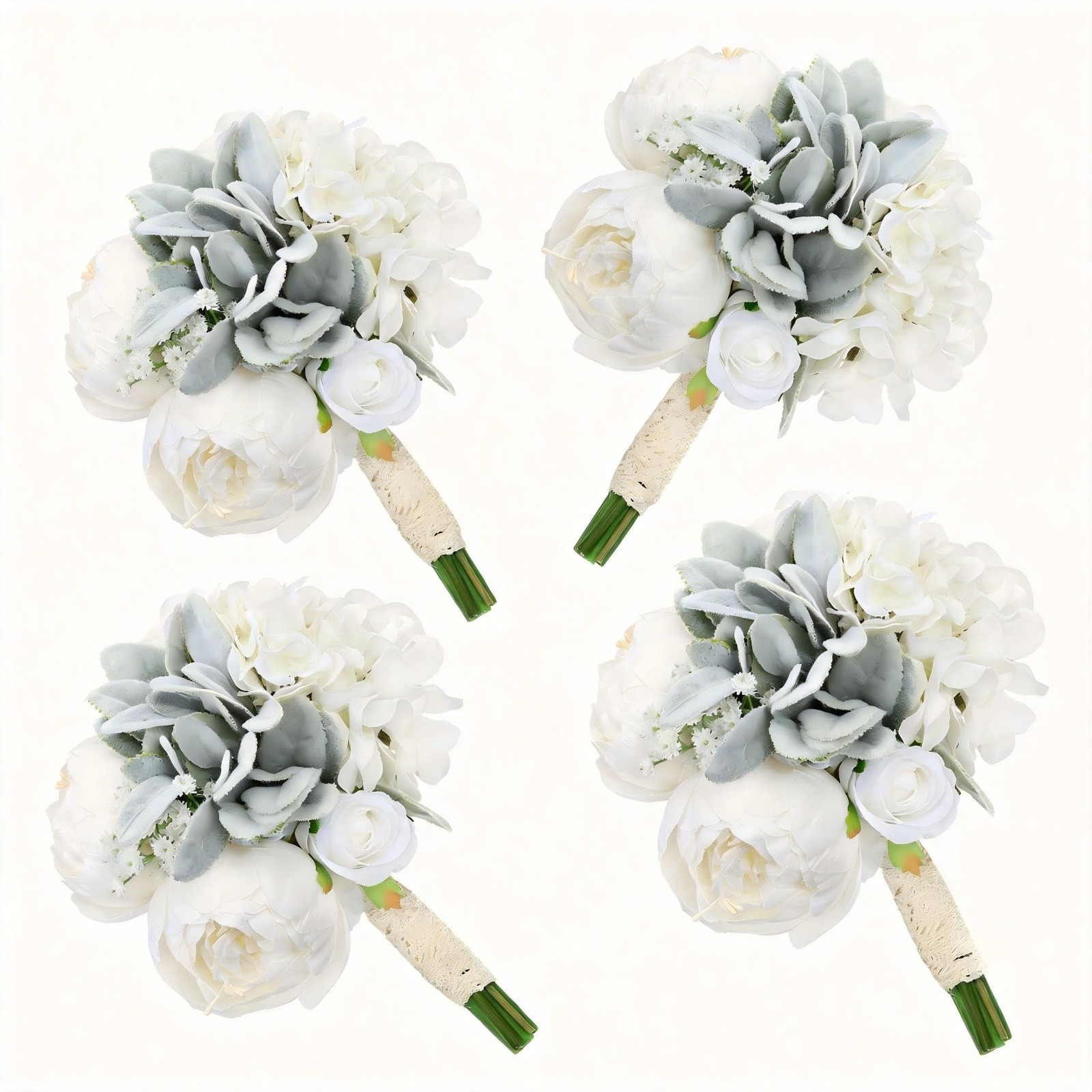 DIYDOFUN White Pre-Made Bridesmaids Bouquets Set of 4-7 inch Small Rustic Ari…