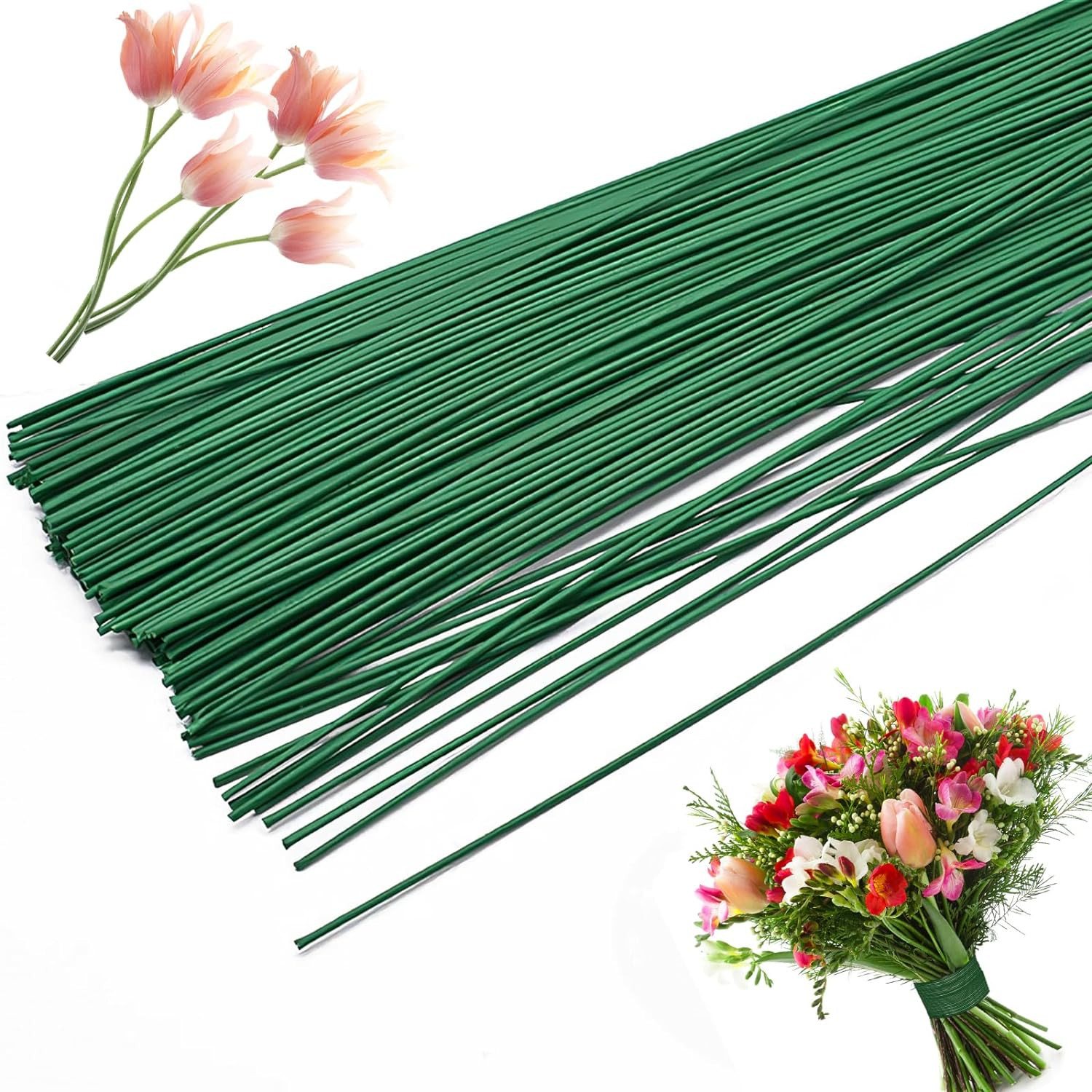 200 PCS Dark Green Floral Stem Wire – 16″ for Flower Arrangements & DIY Crafts
