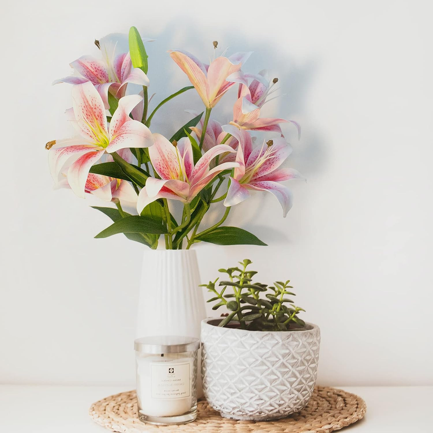 12 Heads Artifical Lily Flowers, Long Stem Artificial Stargazer Lilies with 9…