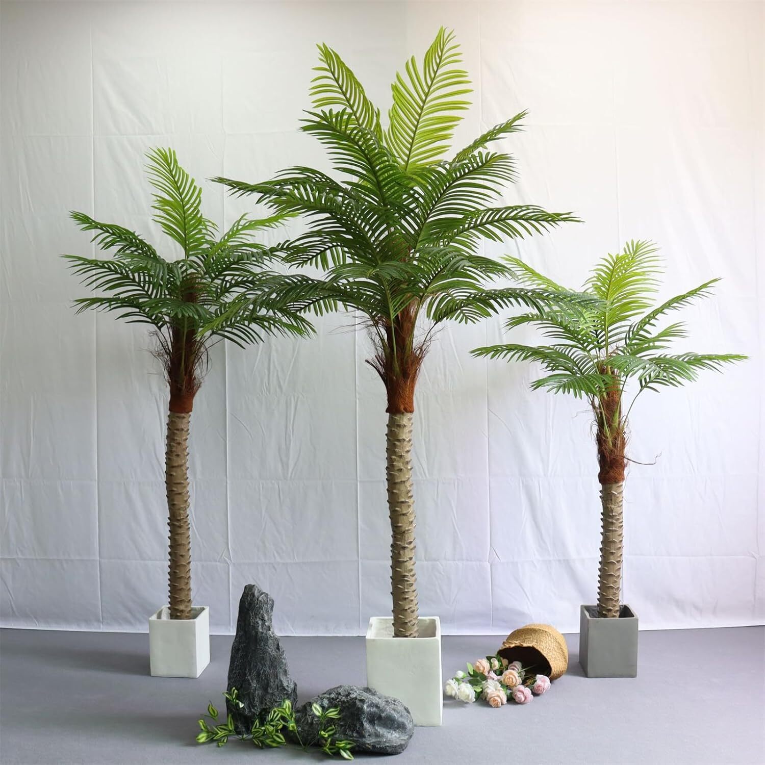 2pcs Artificial Palm Tree 210cm Realistic Tall Tropical Trees With 15pcs Leaves
