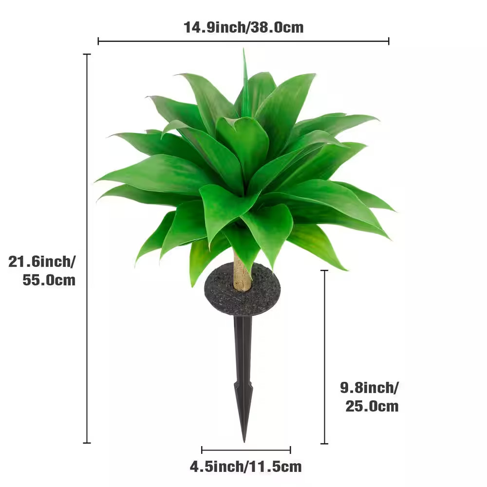 22 In. (Set of 2) Artificial Agave Plant with Ground Spike Fake Agave Plant for