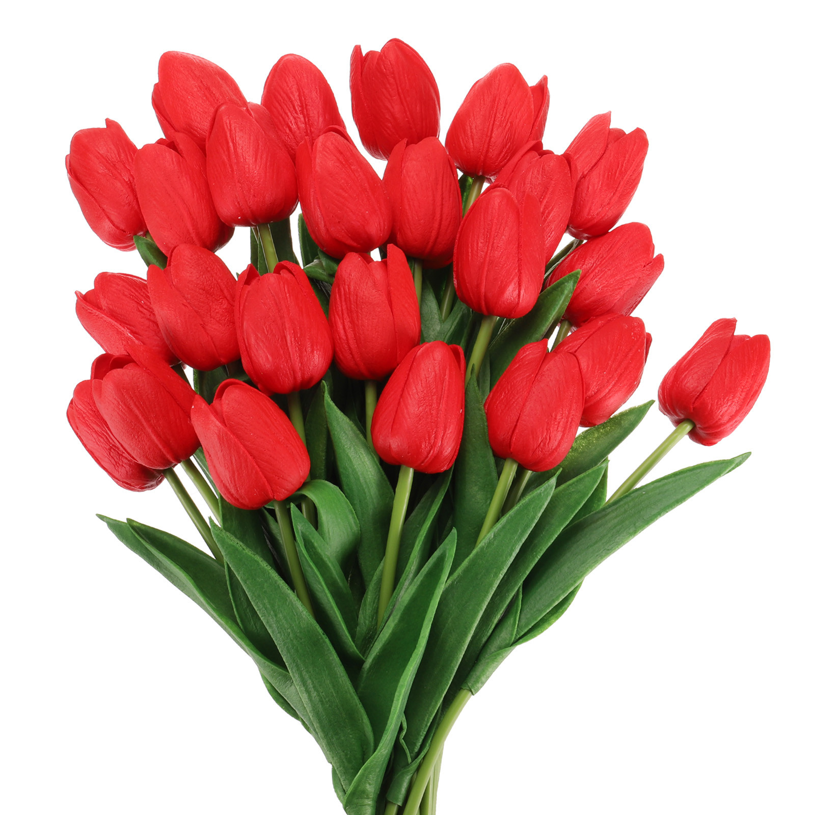 24Pcs Fake Tulips Artificial Flowers PU Tulips with Stems Red