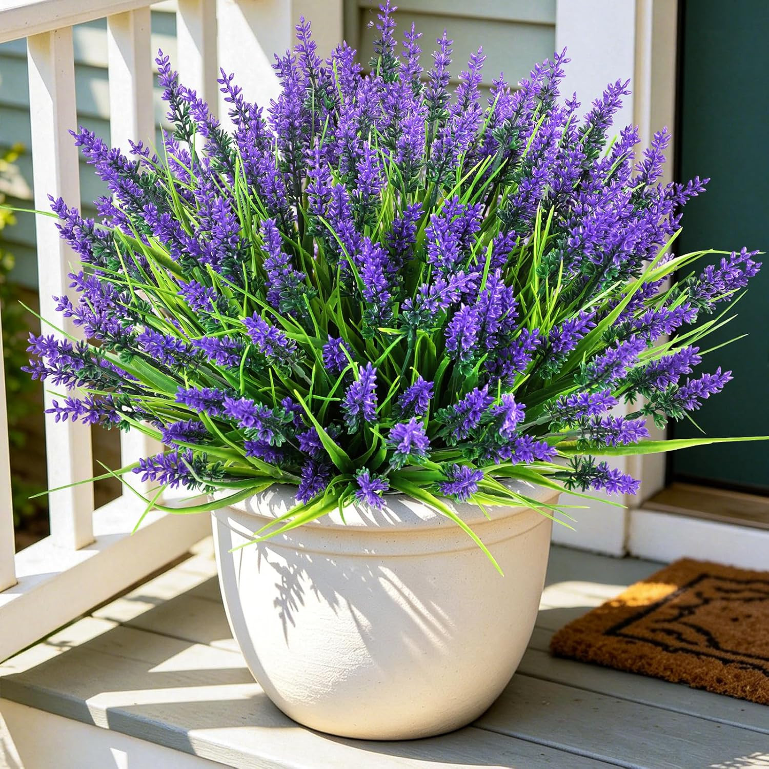 16 Bundles Faux Outdoor Plants, UV Resistant Fake Lavender & Monkey Grass, Reali
