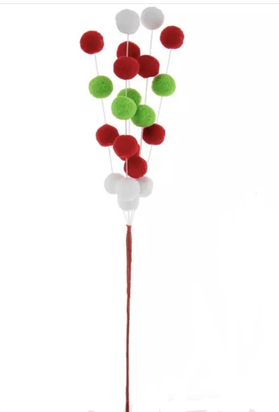 Red Green and White Pom Pom Pick Christmas Tree Stem Holiday Craft Supplies