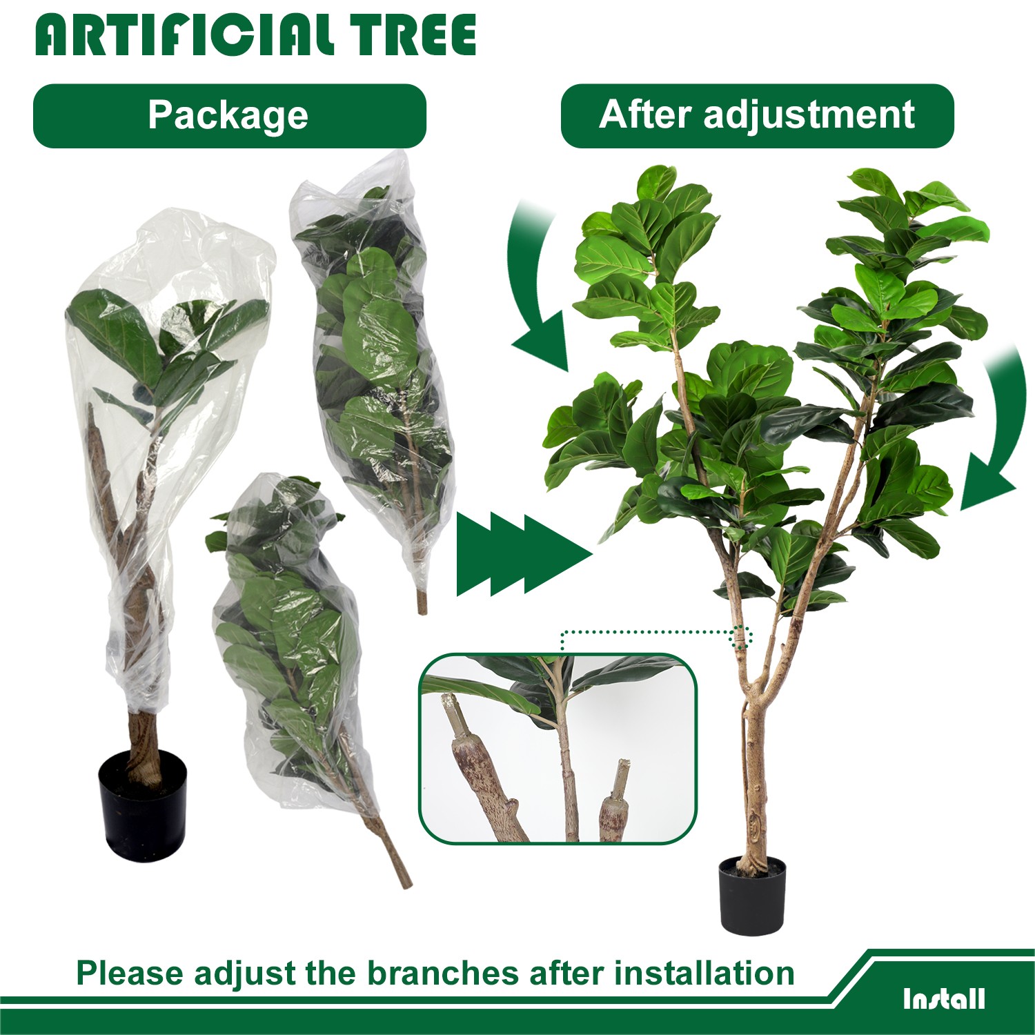 5ft 6ft Artificial Fiddle Leaf Fig Tree with Plastic Pot Decor