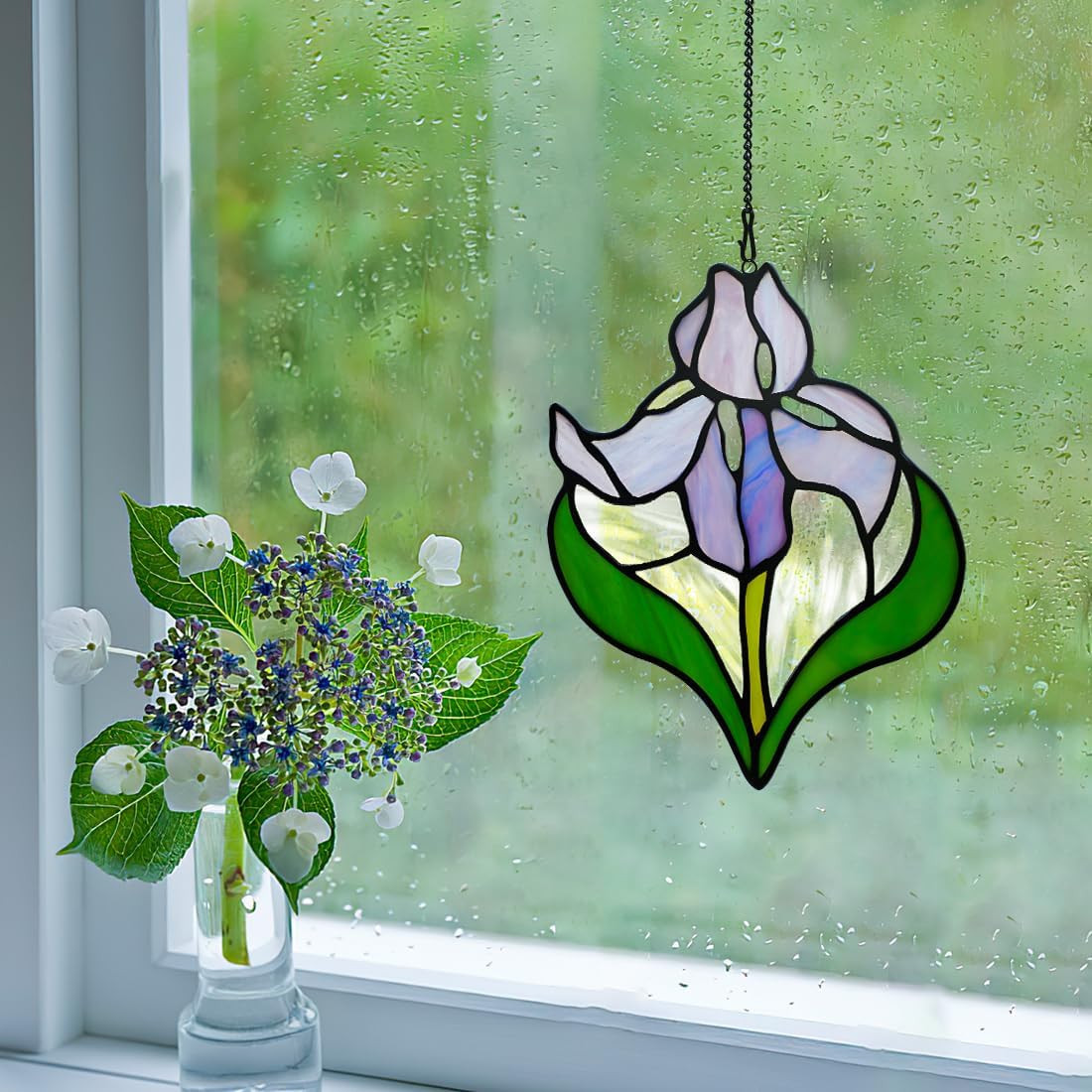 Iris Flower Stained Glass Window Hangings,Iris Flower Gifts for Women,Artificial