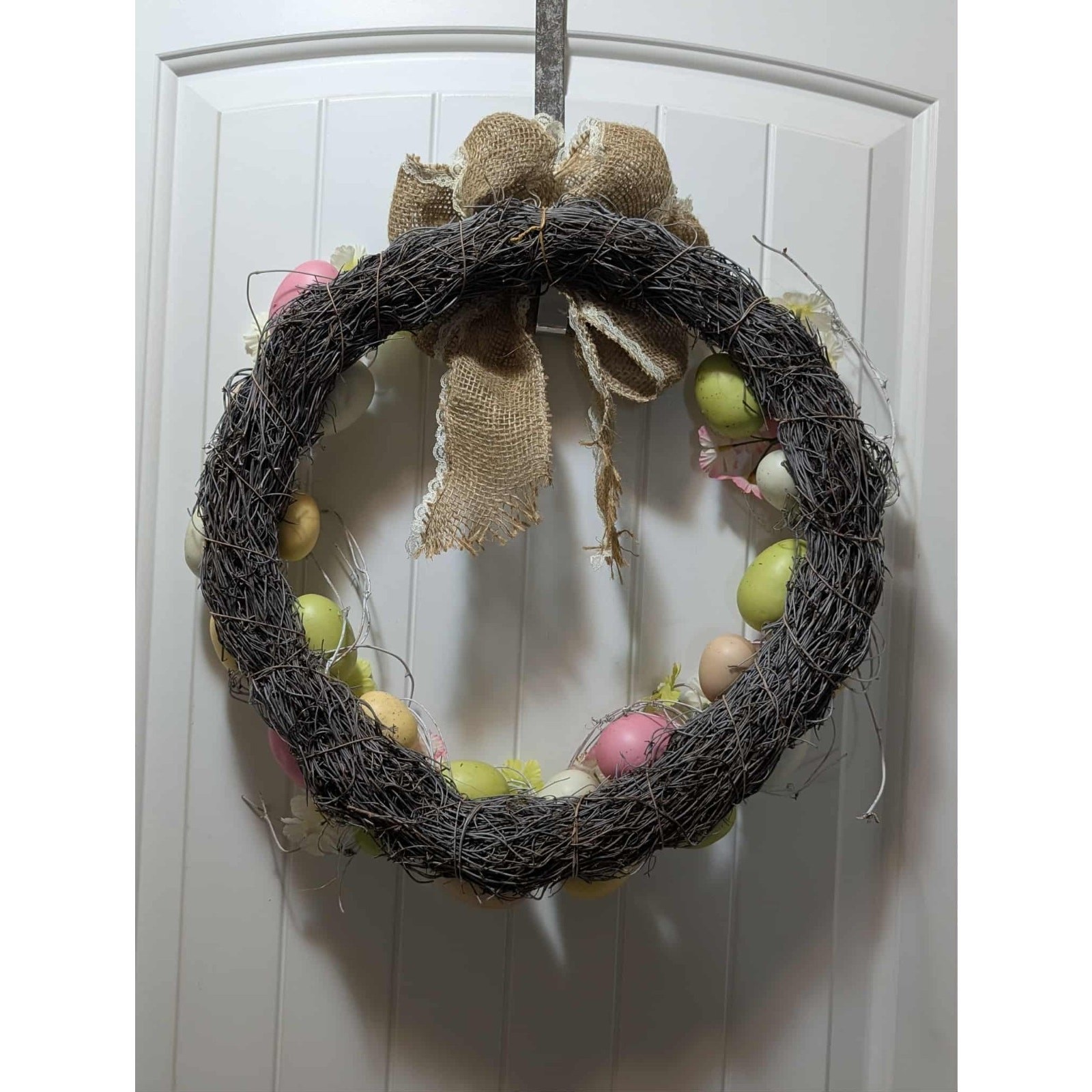 Easter Bunny Eggs Wreath Spring Flowers Vines Door Wall Holiday Decor 18″