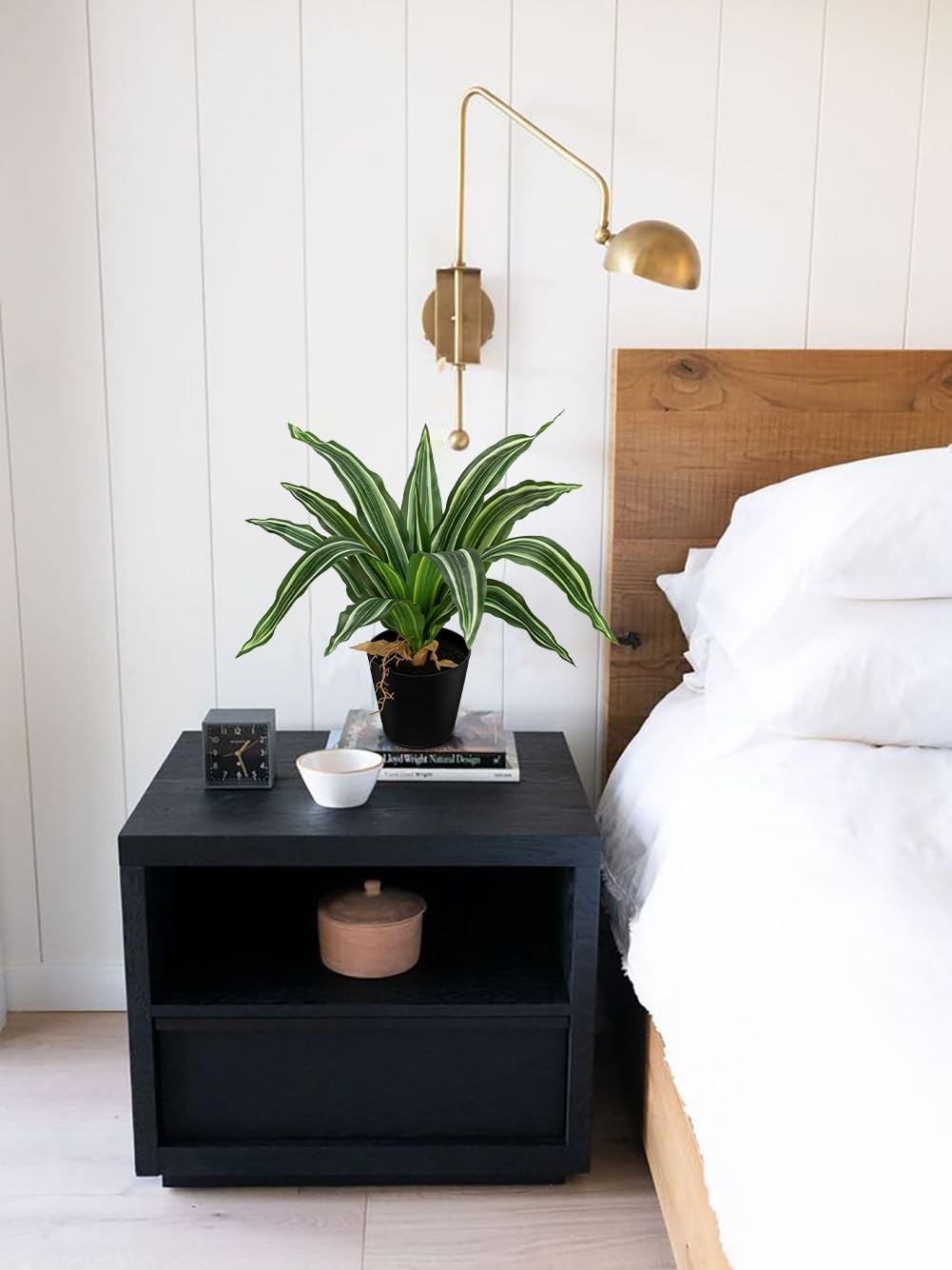 Artificial Dracaena Plant in Black Pot 13.8 Inch Faux Potted Dracaena Silk Pl…