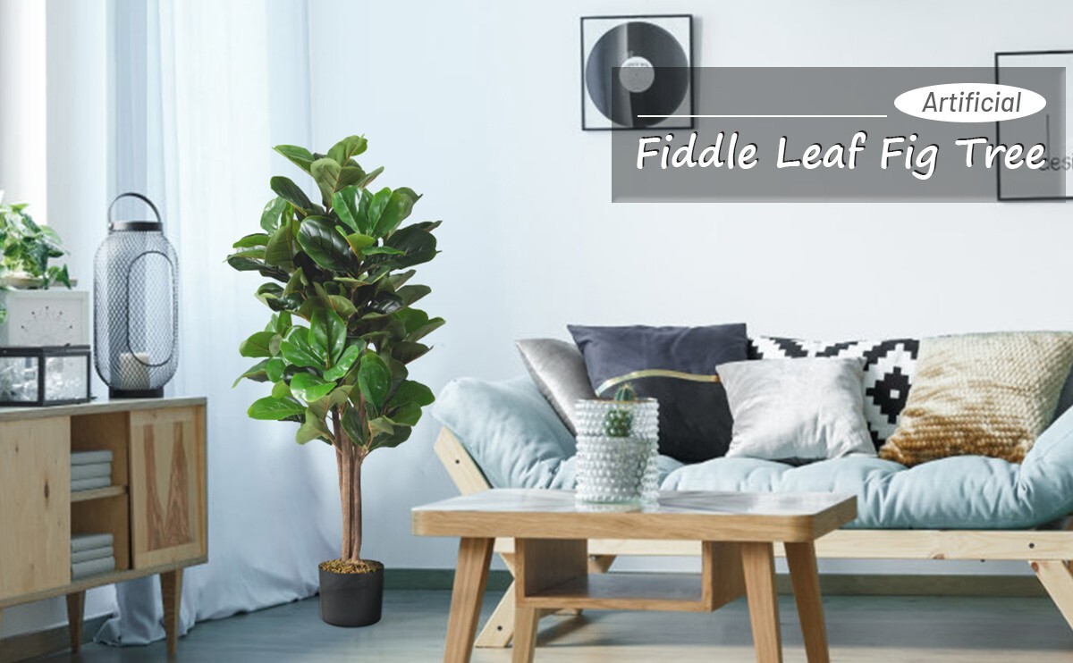 4′ Artificial Fiddle Leaf Fig Tree Indoor Outdoor Office Home Decorative Planter