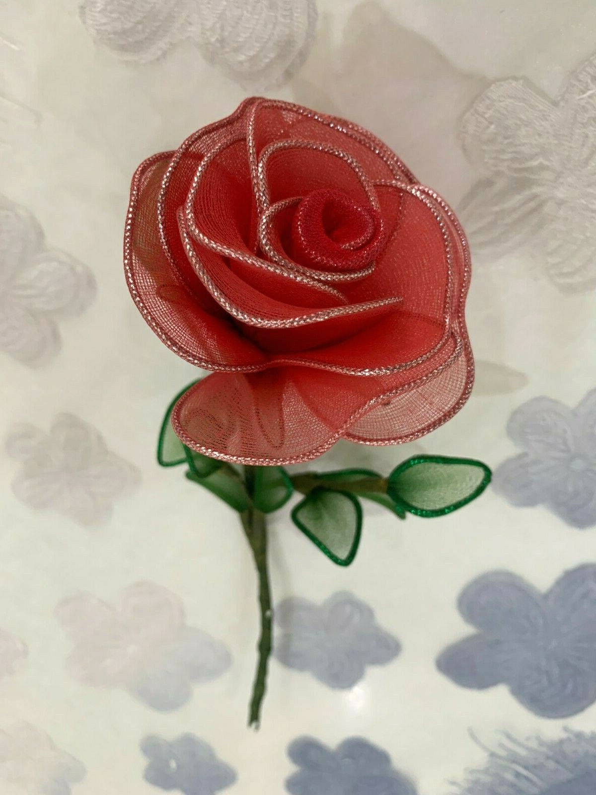 1pcs Rose Flower Thai Cherry Nylon Fabric Artificial Handmade Decorate Hang Vase