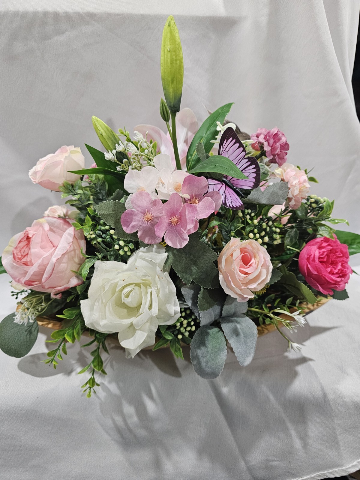 Artificial Pink & white Flower Arrangement – Centerpiece 17″ W 12″ tall