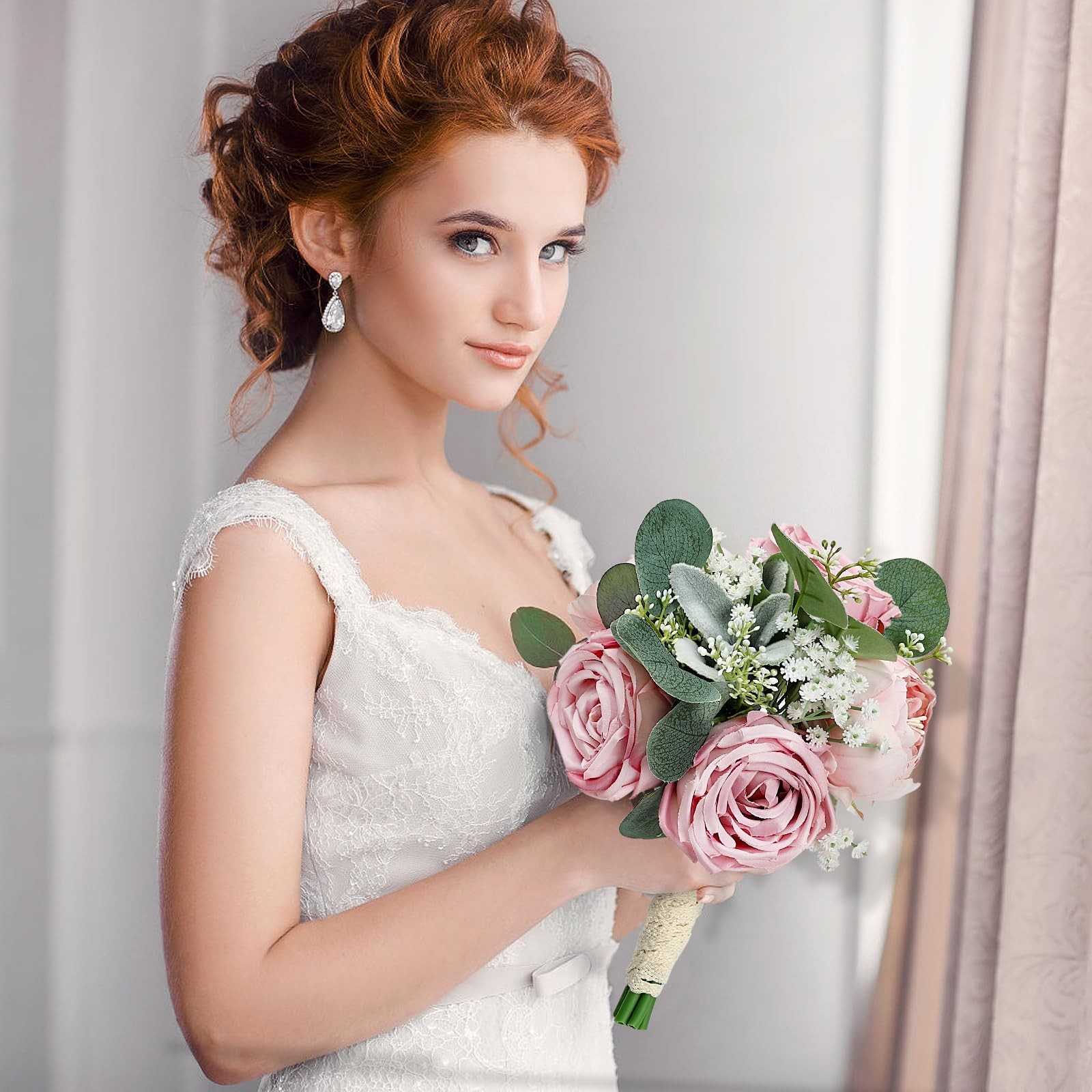 2 PCS Dusty Pink Peony Rose Bridesmaid Bouquet Wedding Bridal Shower Decor