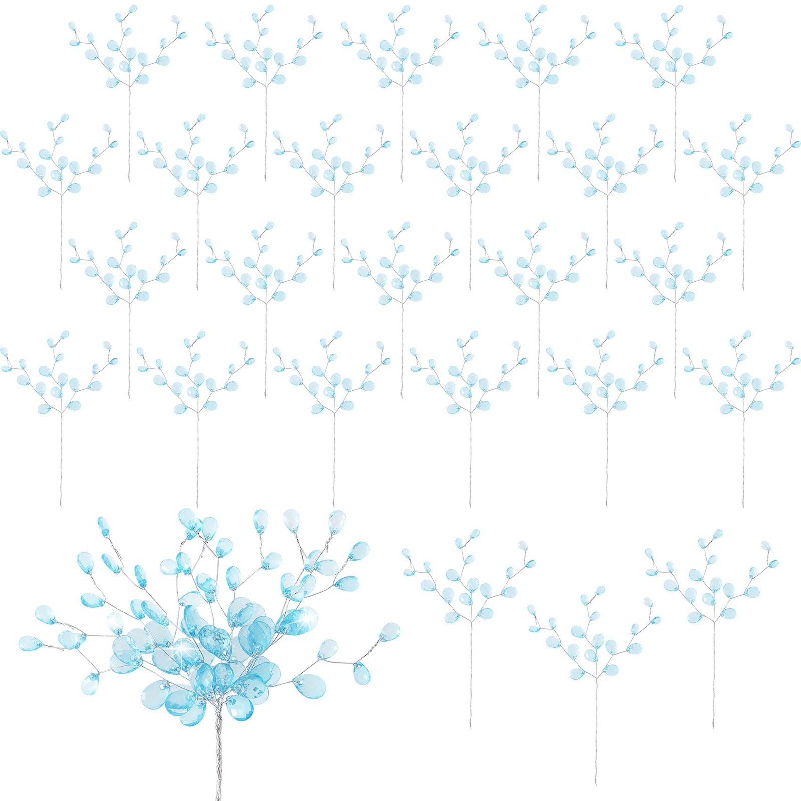 25pcs Acrylic Crystal Flower Branches Artifial Bead Drop Bouquets Glitter Flo…