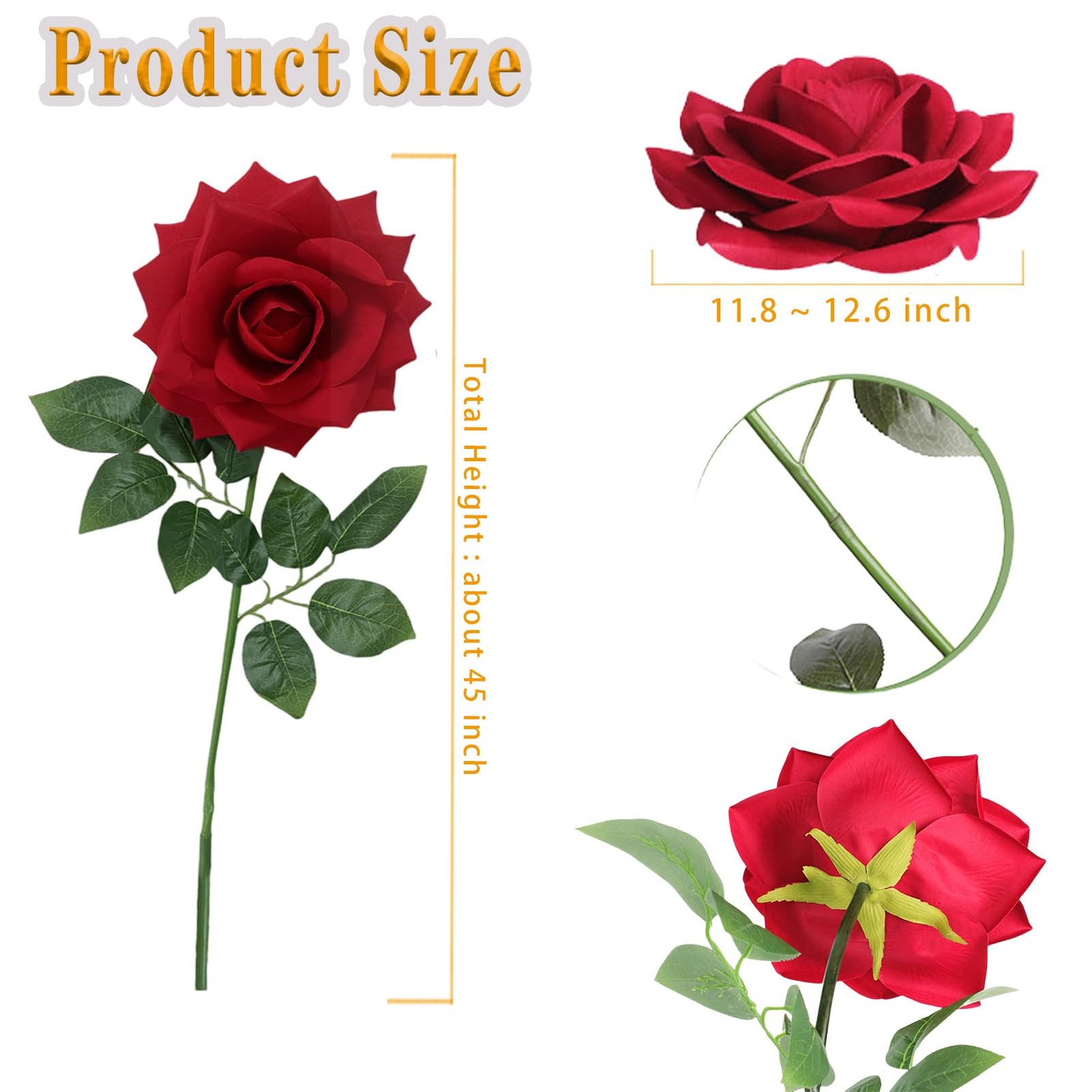 1 PCS 45-Inch Giant Red Rose For Decorative Wedding Window Display Background