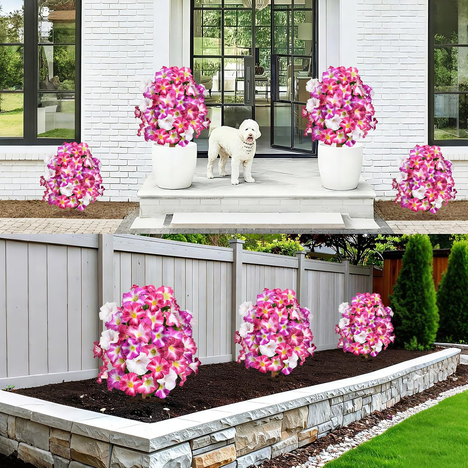 Set of 2 UV Resistant Faux Petunia Topiary Balls for Outdoor Decor