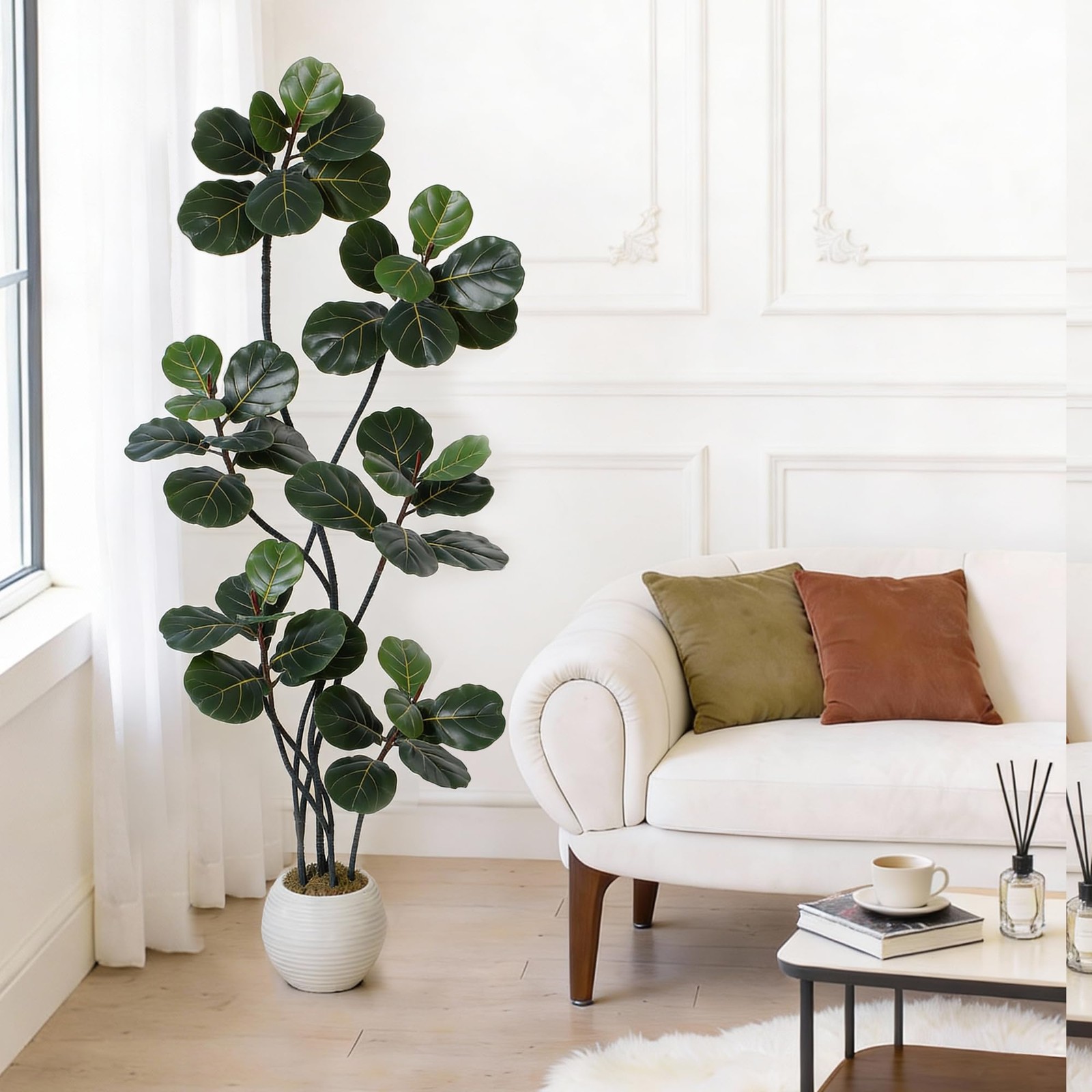 7FT Artificial Ficus Lyrata Tree, Bendable Boughs, Modern White Pot Included,…