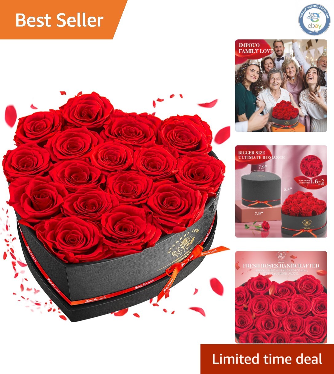 Forever Blooming Red Roses Gift – 16 Preserved Flowers for Elegant Arrangements