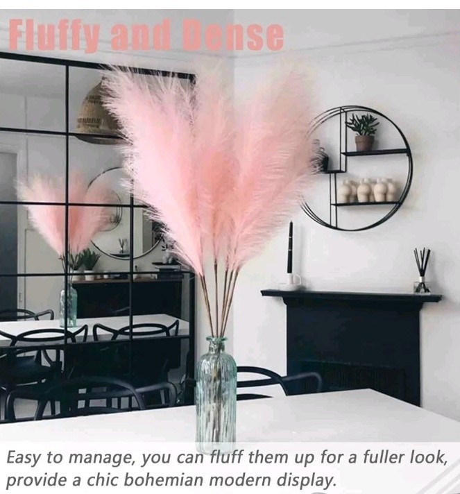 8 PCS Faux Pampas Grass Decor 38″/3.1FT Tall Fake Pompas Floral Large Pink