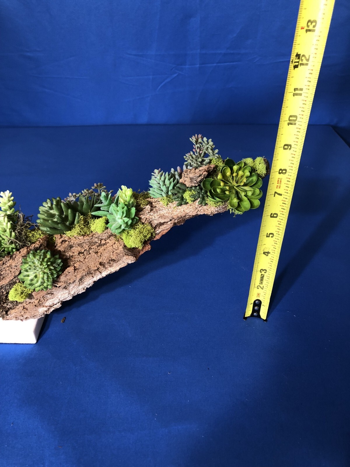 Artificial Succulent Air Plant Home Office Mounted on Real Wood Bark and Stone