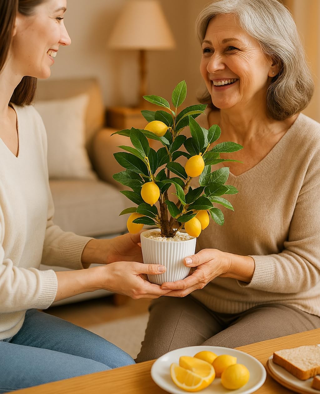 Artificial Lemon Tree with White Pot, 18” Faux Citrus Plant for Kitchen, Bath…