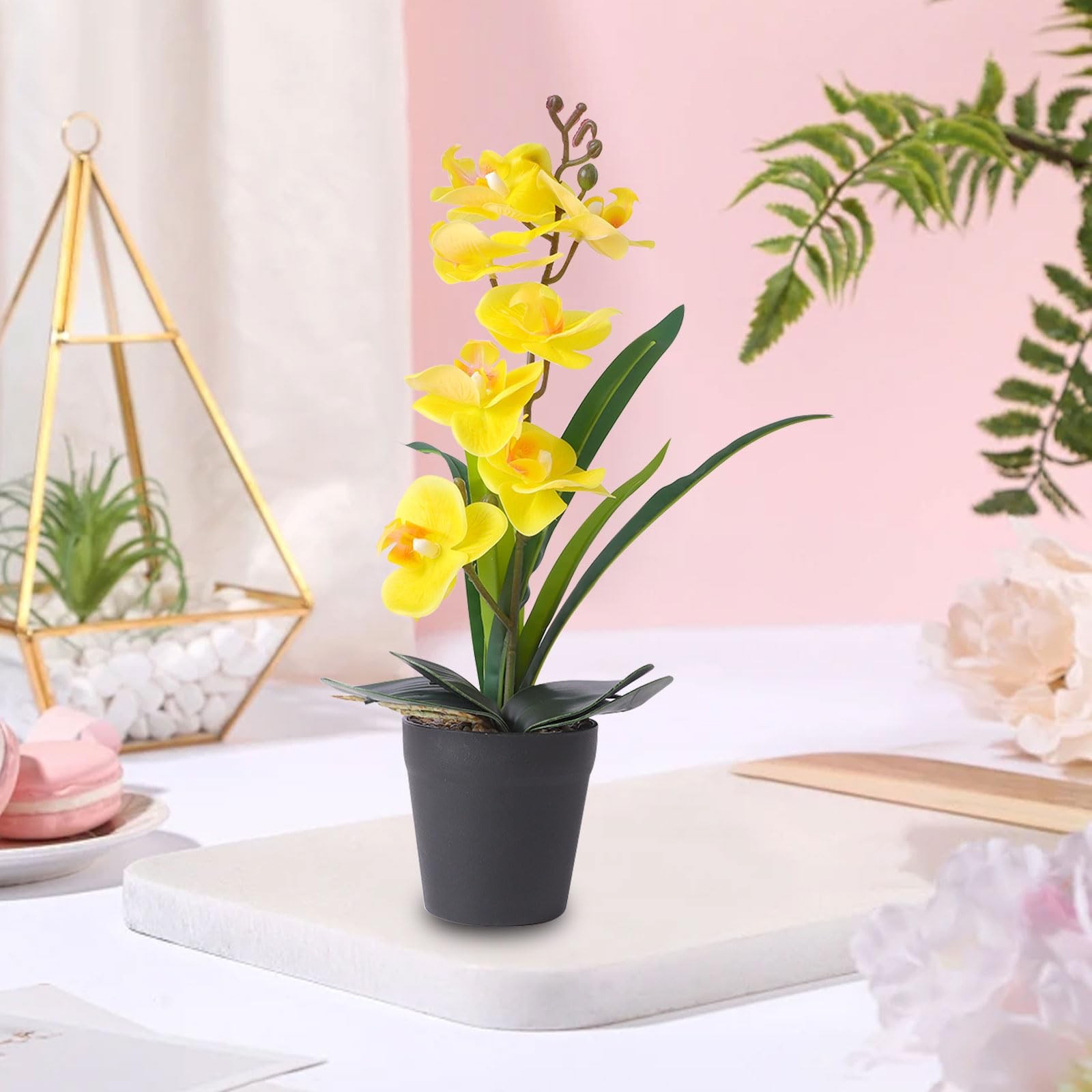 Real Touch Artificial Orchids Flower in Pot, Yellow Faux Orchids Flowers with…