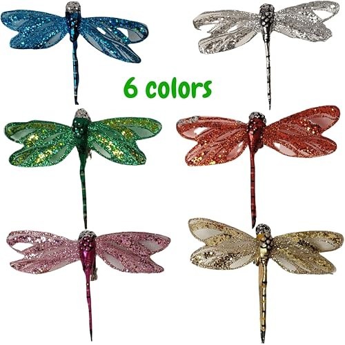 Multi-Colored Glitter Dragonfly Clip-Ons – Set of 48 – 4″ Craft Decorations for