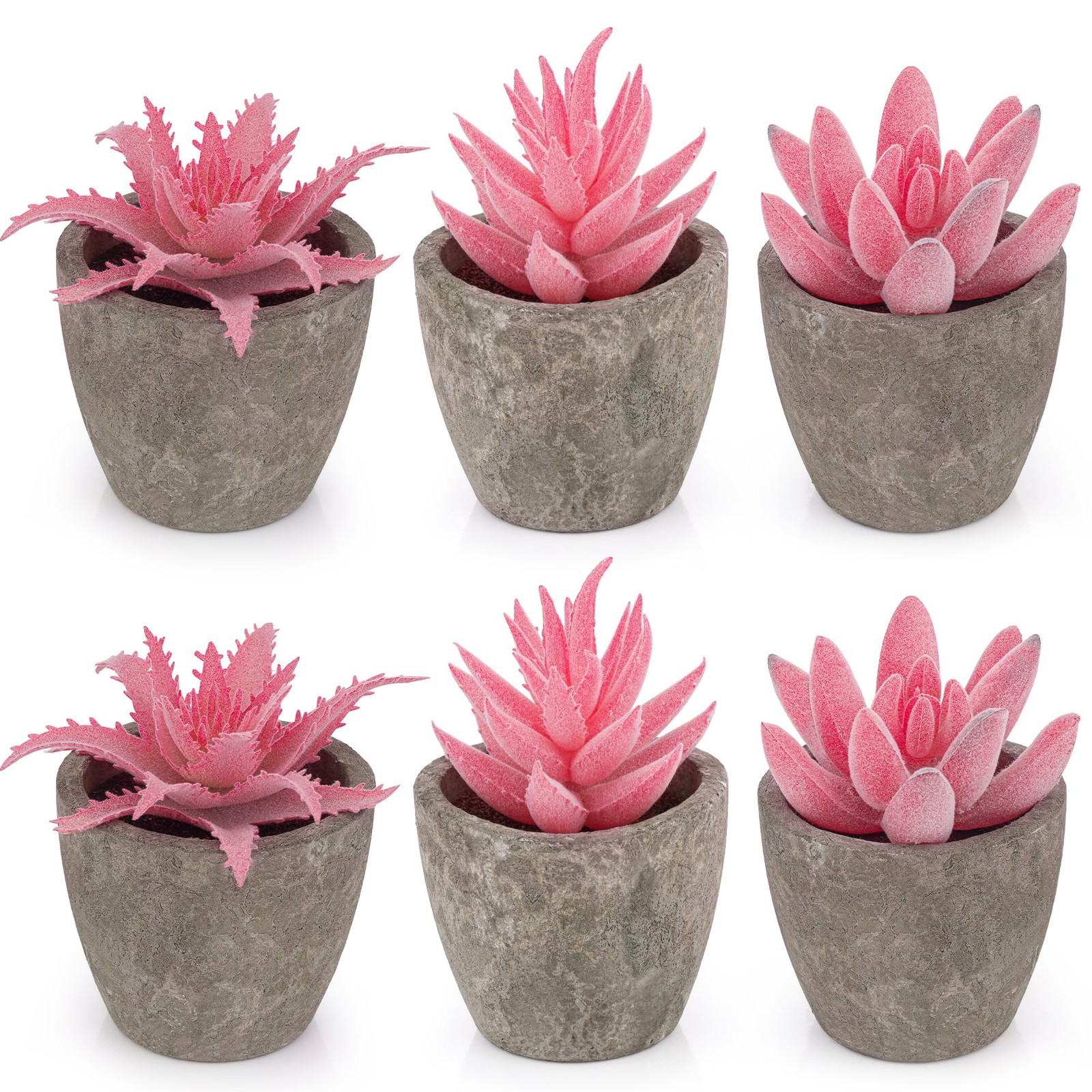 6 Pack Pink Succulents Plants Artificial in Pots, Fake Mini Planted Succulent…