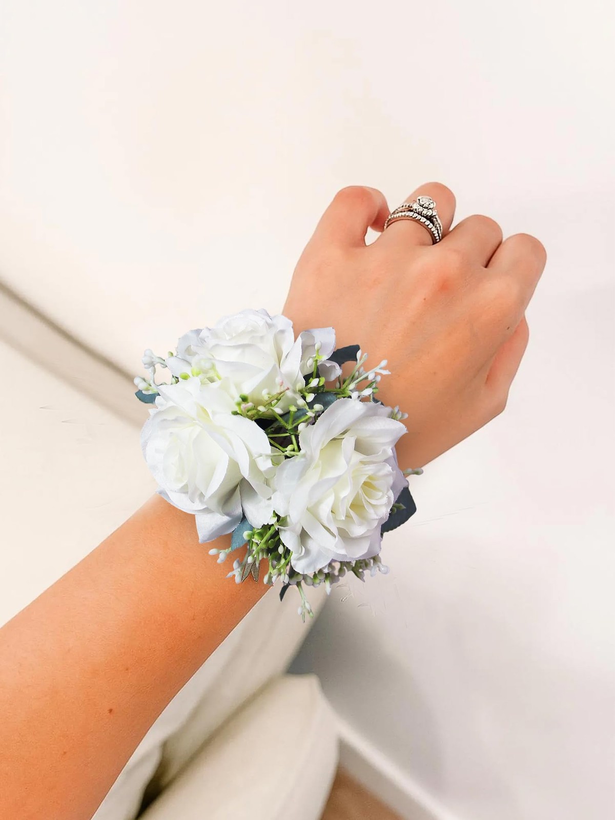 2 PCS White Rose Wrist Corsage For Wedding Prom Homecoming Bridal Flower