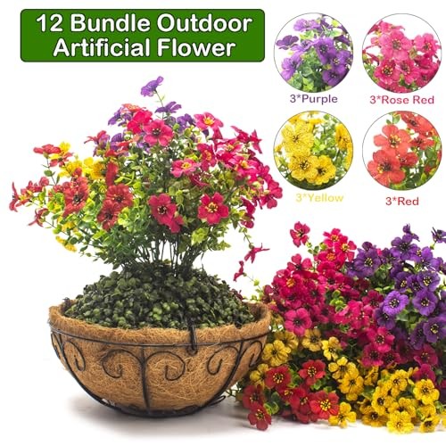 Grunyia Artificial Hanging Flowers Basket with Colorful Silk Daisies & 1 Spring