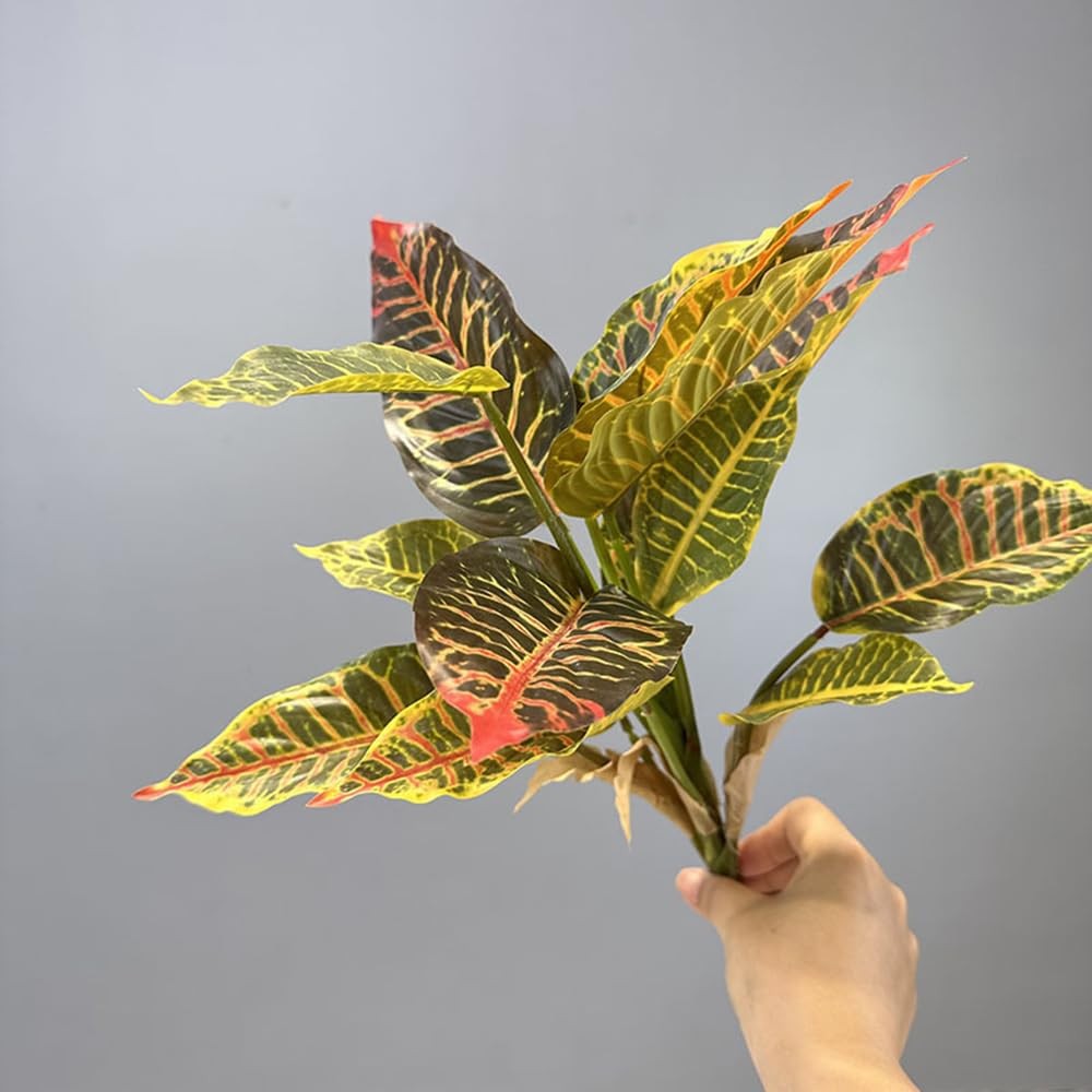 2Pcs Croton Artificial Plant with Colorful Leaves Lifelike Tropical Houseplan…
