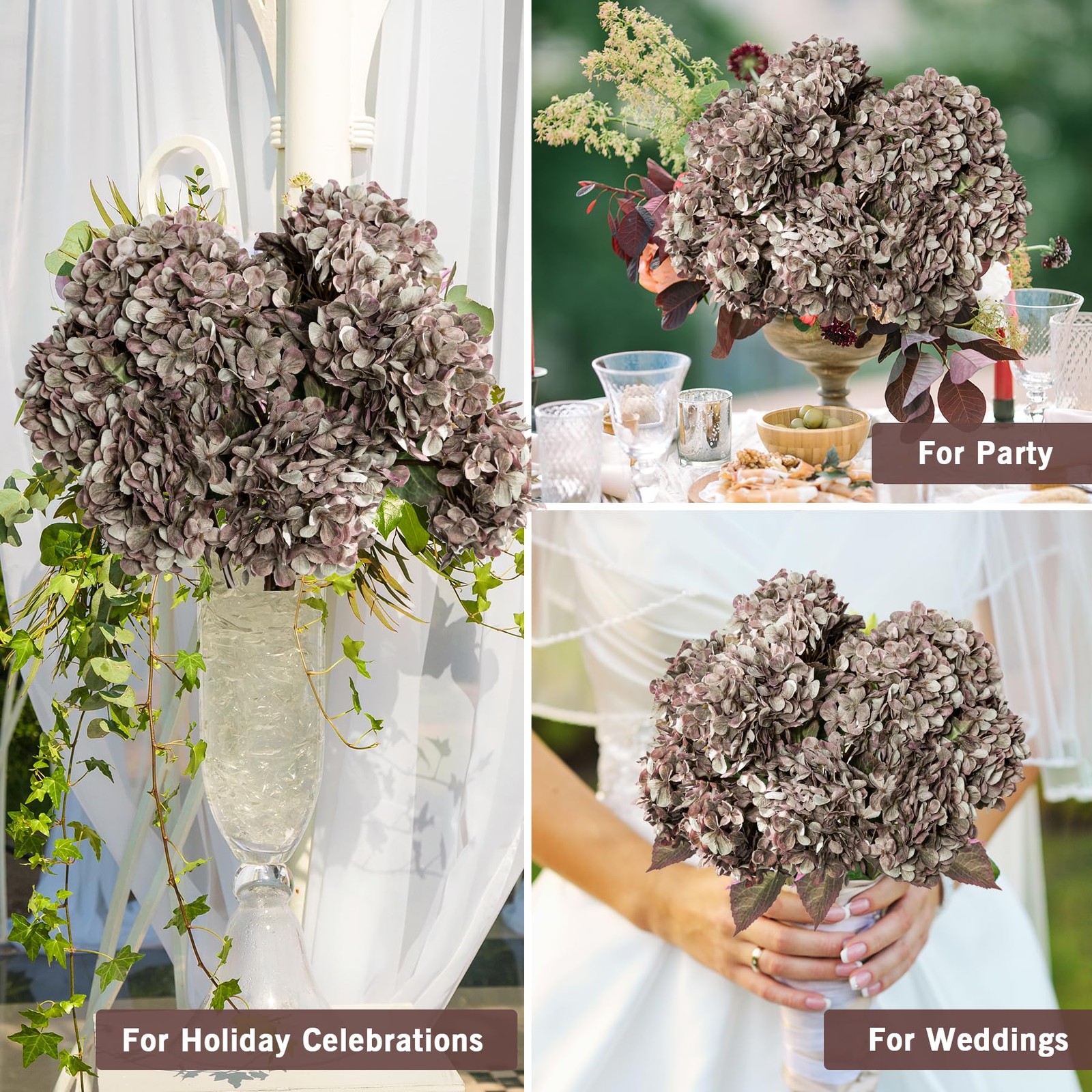 Artificial Flower Fake Silk Hydrangea Heads Bouquet with Stems Bulk for Fall …