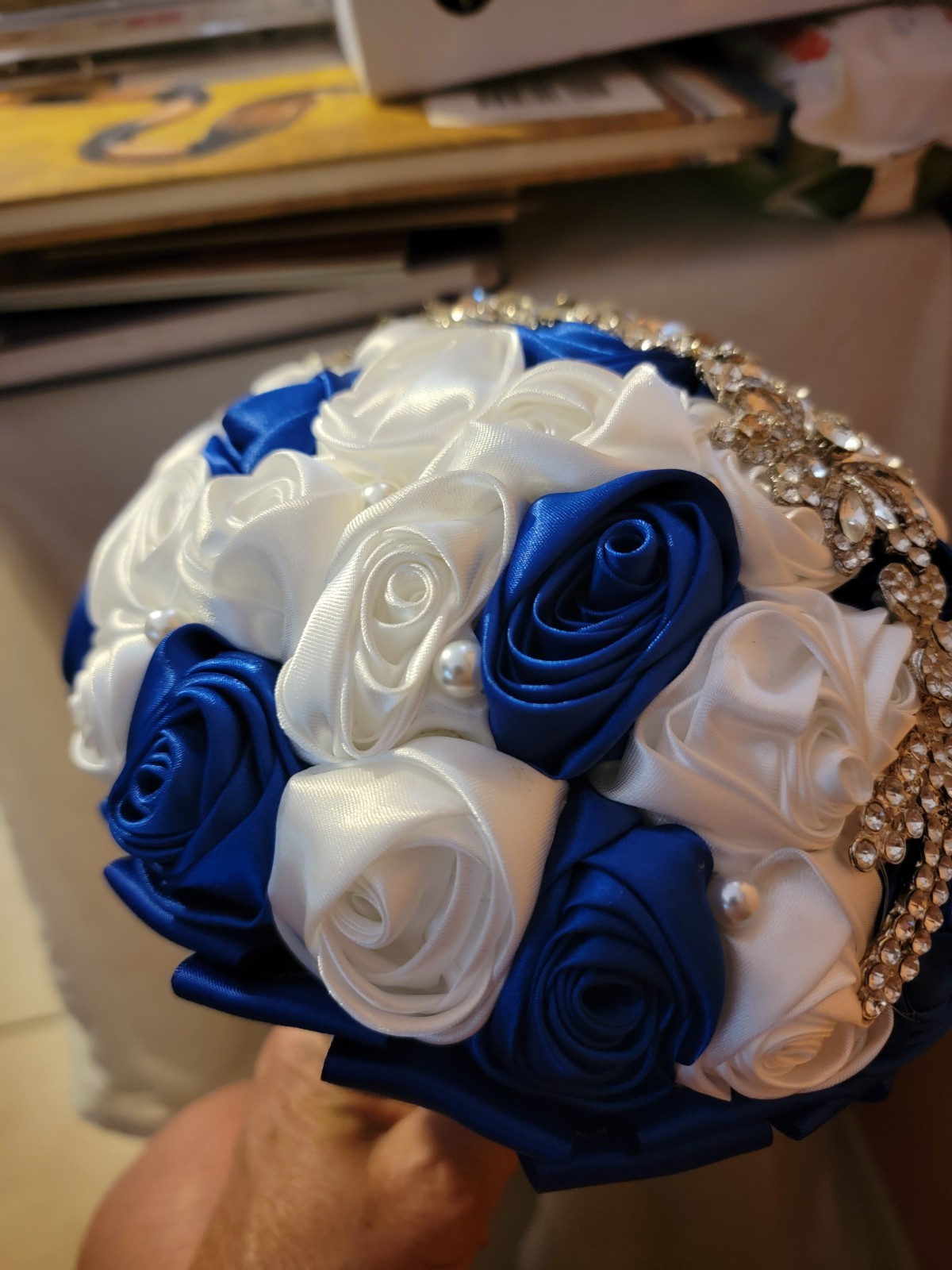 SET Bridal Wedding Bouquet Rhinestone Throw Toss Crystal Satin PLUS Flower Girl