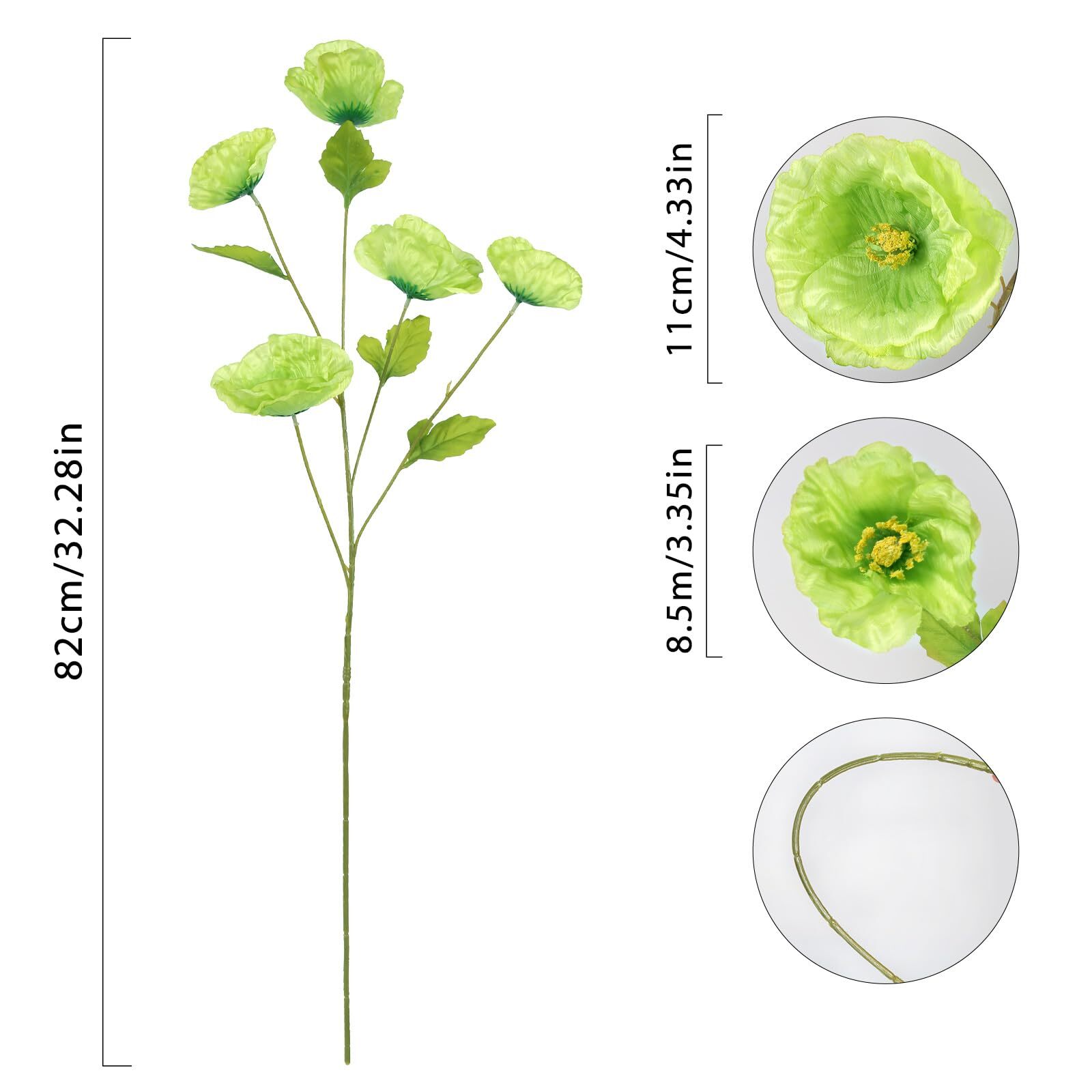 Poppies Flowers Artificial Silk Flowers 32in 6PCS Artificial Poppies Green Fl…