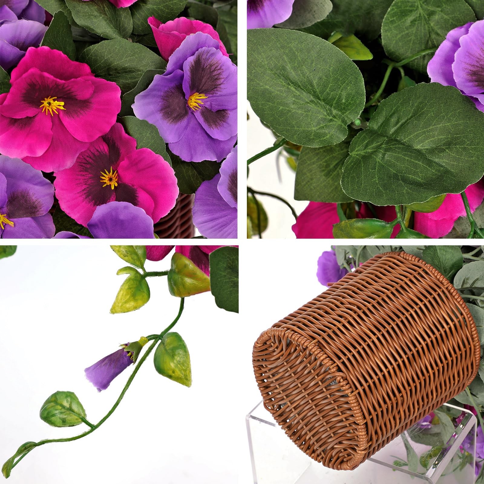 Artificial Pansy Flowers, Potted Faux Cascading Flowers in Basket, Farmhouse …