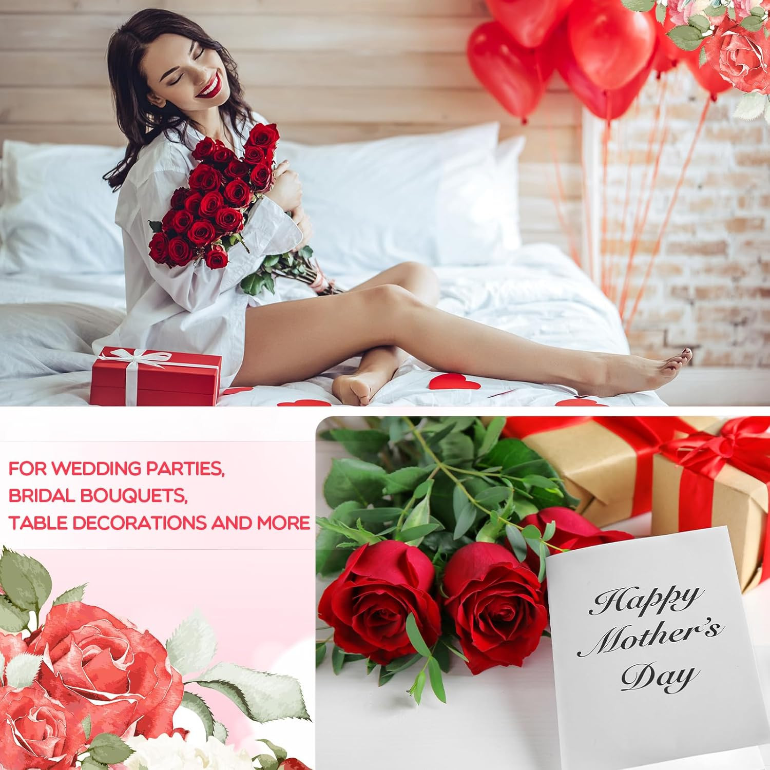 500 Pcs Red Silk Roses with Long Stem for Wedding, Home, Party Decor