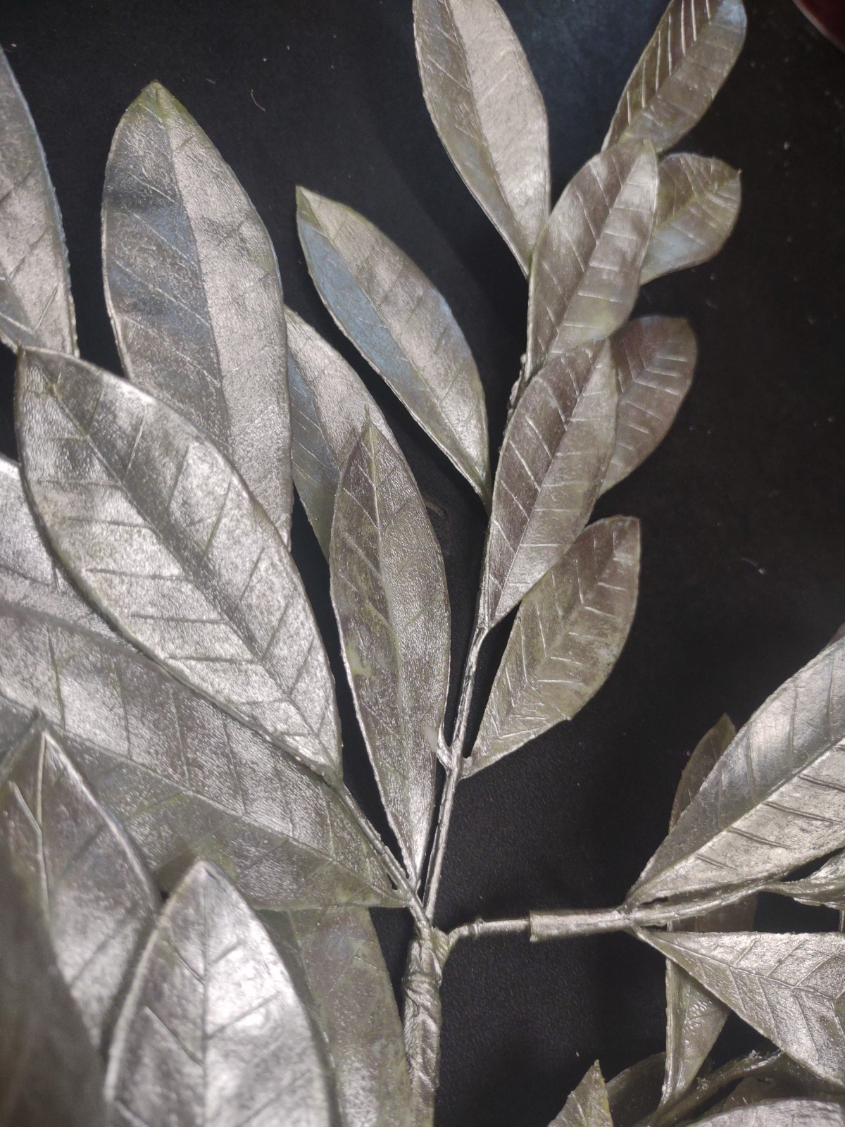 Set of 2 Plastic Bay Tree Branches 23″ Metallic Silver Floral Foliage Leaf Stems