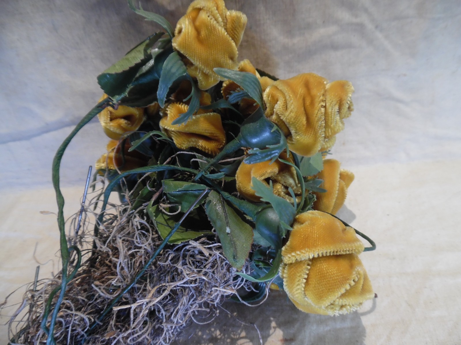 Vintage 70s Yellow Velvet Roses Faux Floral Stems Lot of 14 Retro Decor 13”