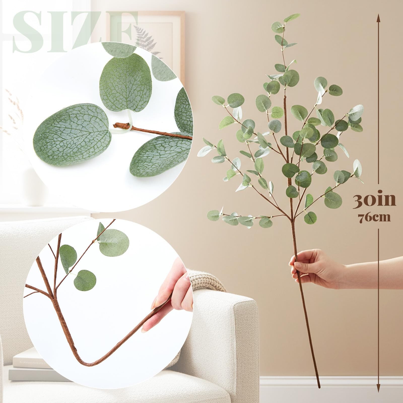 6 Pcs 30″ Extra Long Artificial Eucalyptus Stems, Tall Greenery Stems, Fake E…