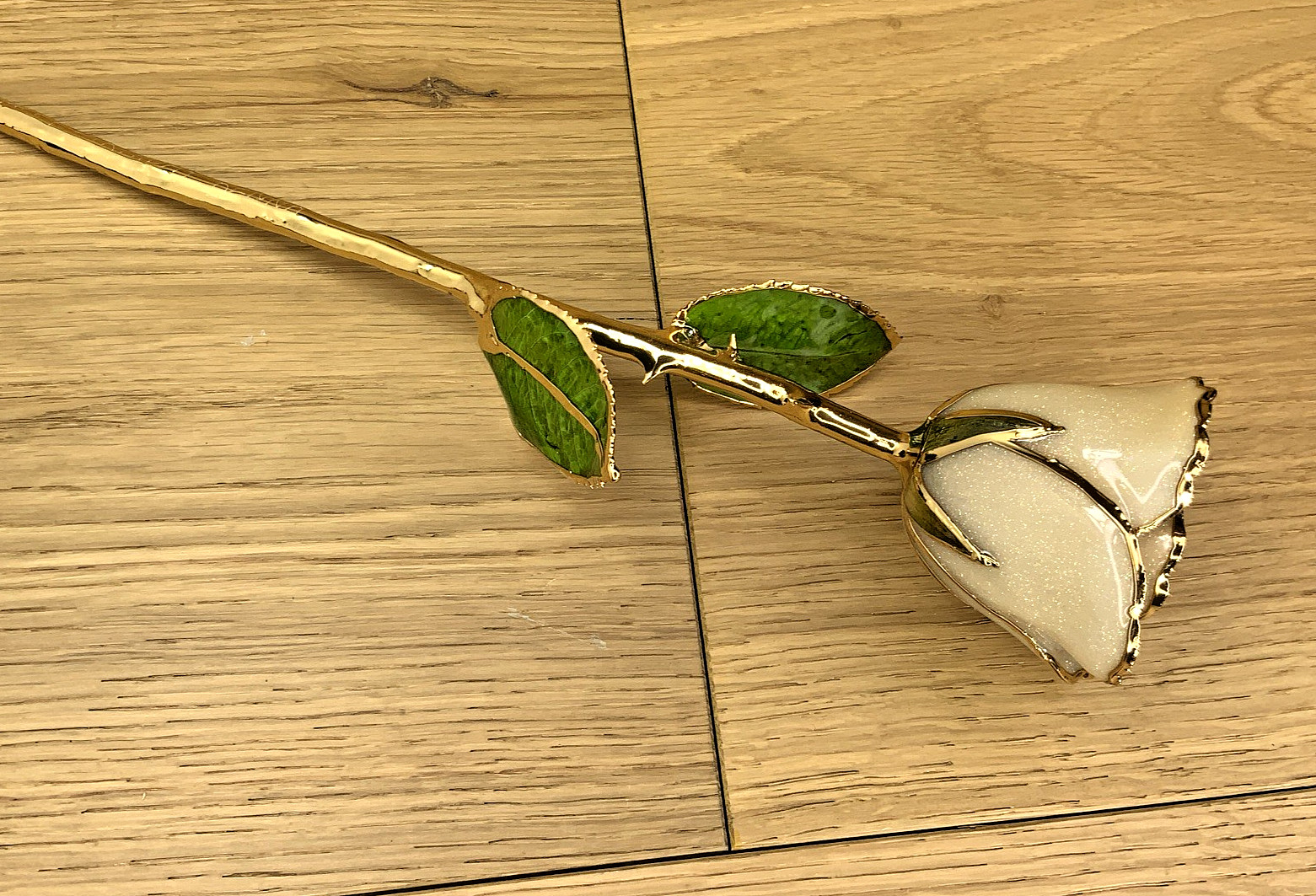 Pearl White 24K Gold Dipped Real Preserved Forever Rose 11 Inch June Birthstone