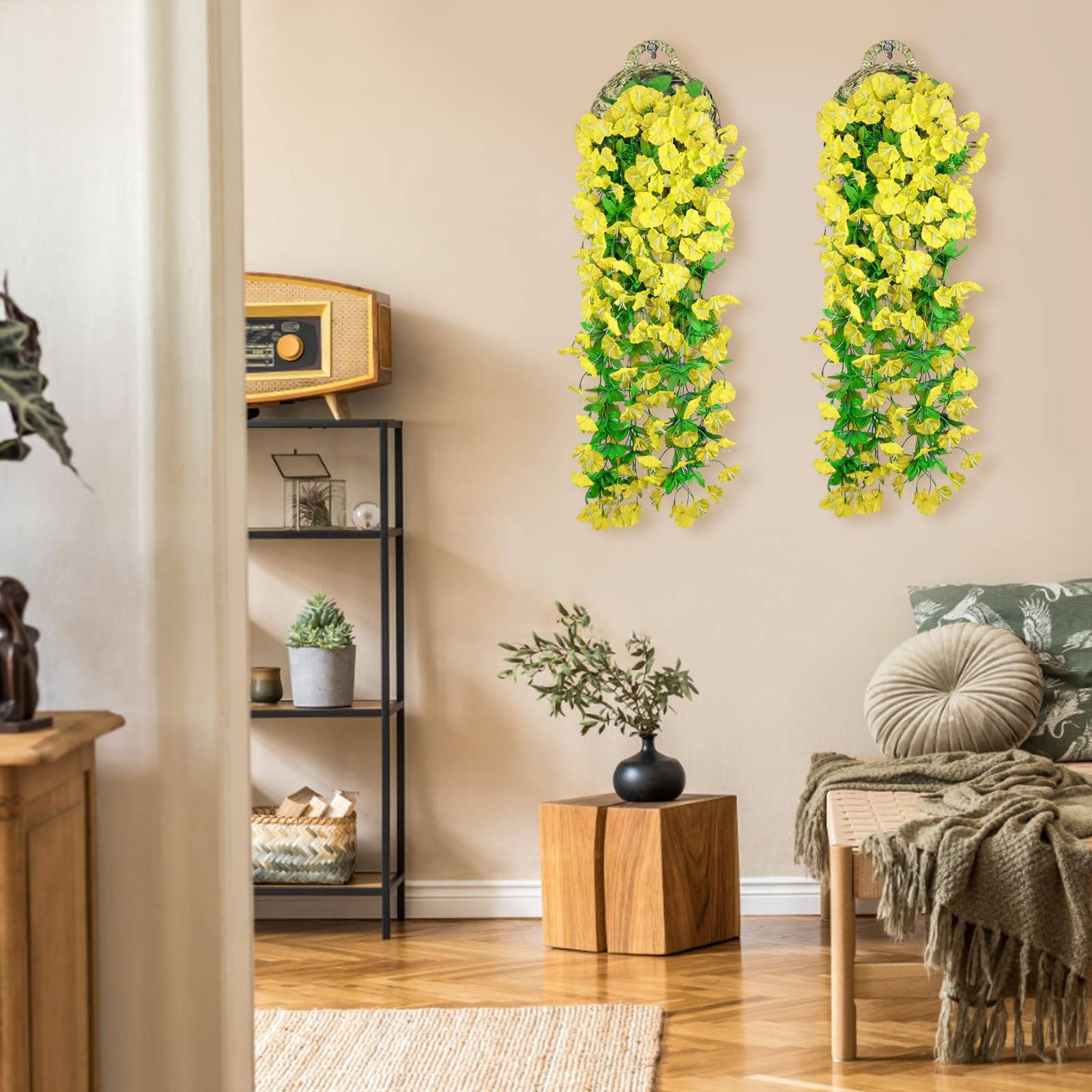 2PCS Artificial Hanging Flowers, UV Resistant Fake Plastic Faux Hanging Plant…