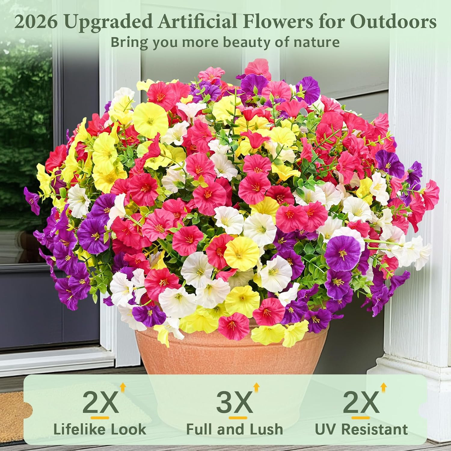 Artificial Flowers for Outdoors, 14 Bundles Fake Outdoor Flowers, UV Resistant A